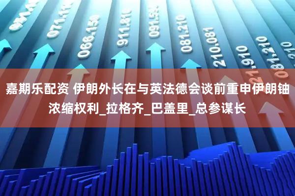 嘉期乐配资 伊朗外长在与英法德会谈前重申伊朗铀浓缩权利_拉格齐_巴盖里_总参谋长
